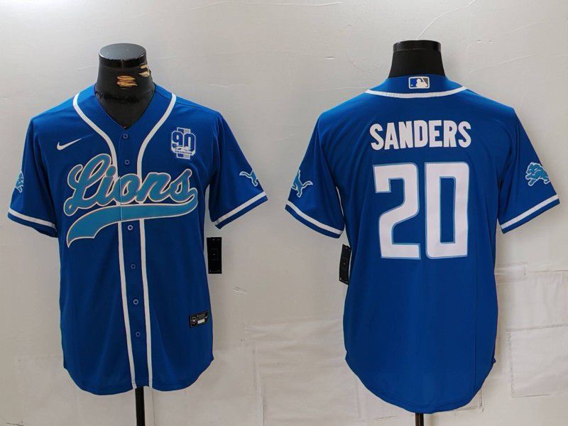 Men Detroit Lions #20 Sanders Blue Second generation joint name 2024 Nike Limited NFL Jersey style 6